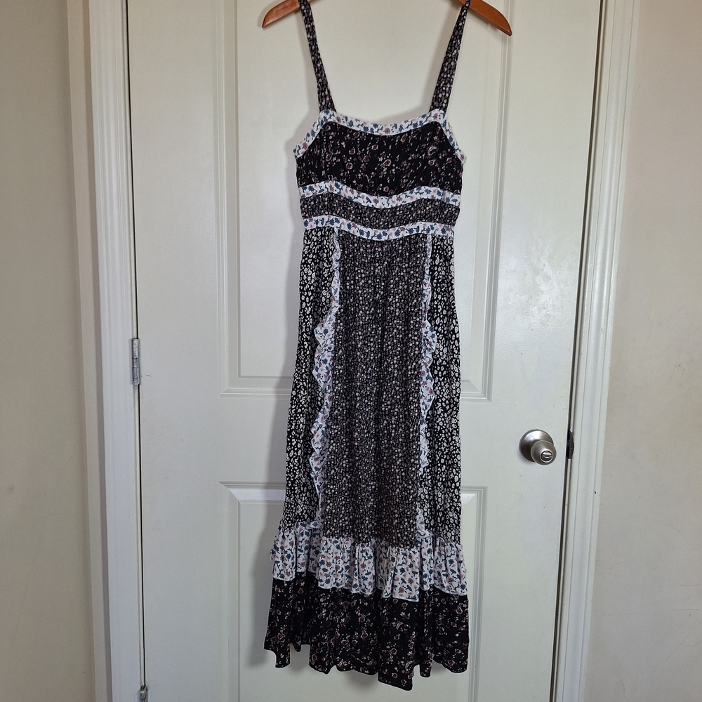 Free People Mixed Patchwork Cottagecore Boho Floral Midi Dress Size 4 - Picture 3 of 8